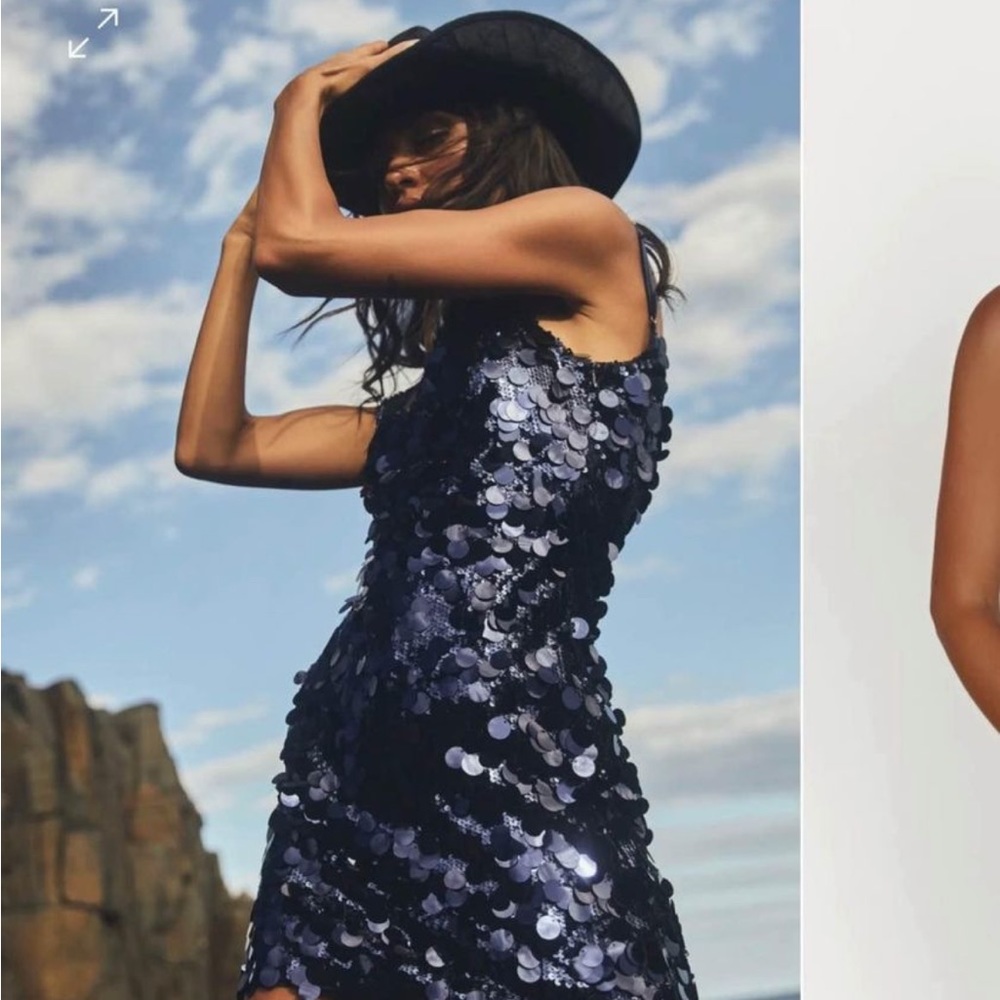Navy Sequined Meshki Mini Dress
